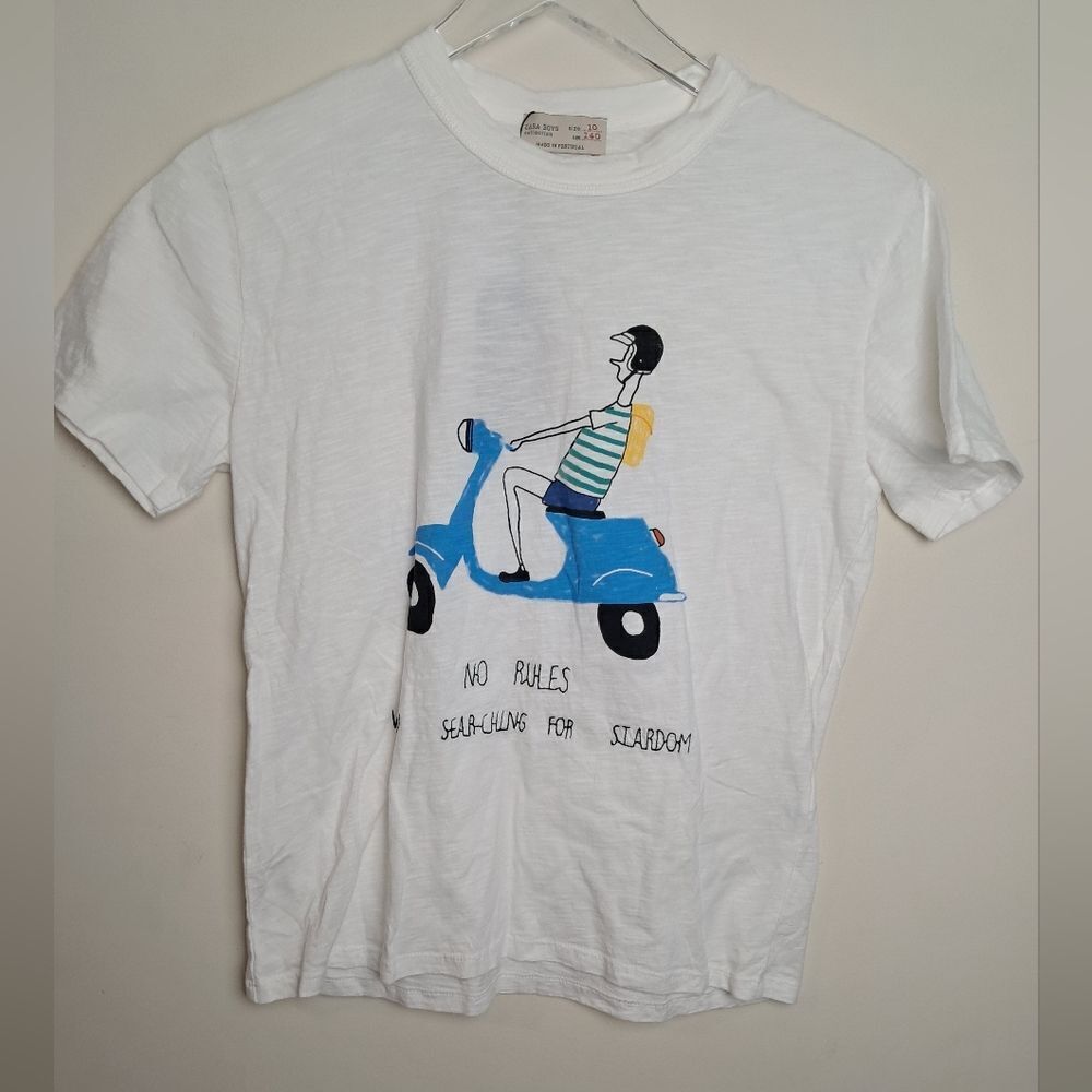 ZARA Kids White Basic T-Shirt T-shirt - 'No Rules When Searching for Stardom 10Y